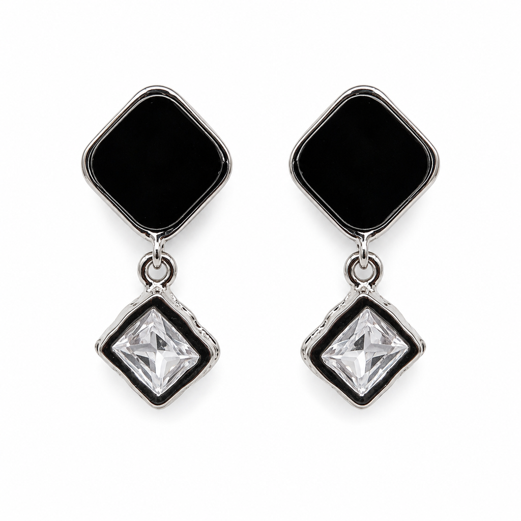Anti-Tarnish Black Square Drop Earrings | NK Creation - NK Creation
