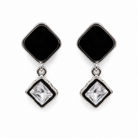 Anti-Tarnish Black Square Drop Earrings | NK Creation