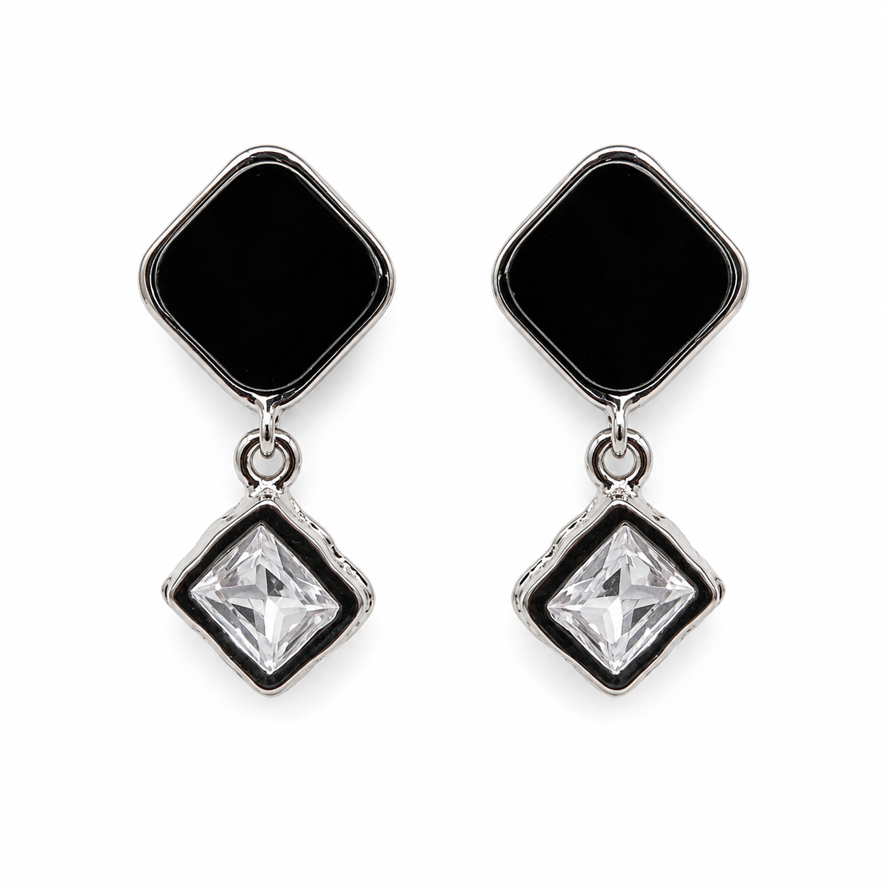 Anti-Tarnish Black Square Drop Earrings | NK Creation - NK Creation