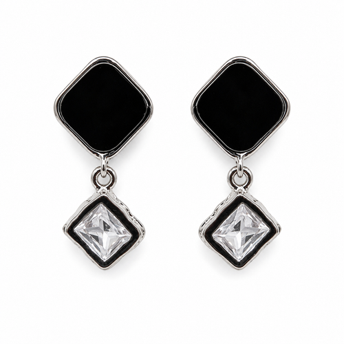 Anti-Tarnish Black Square Drop Earrings | NK Creation - NK Creation
