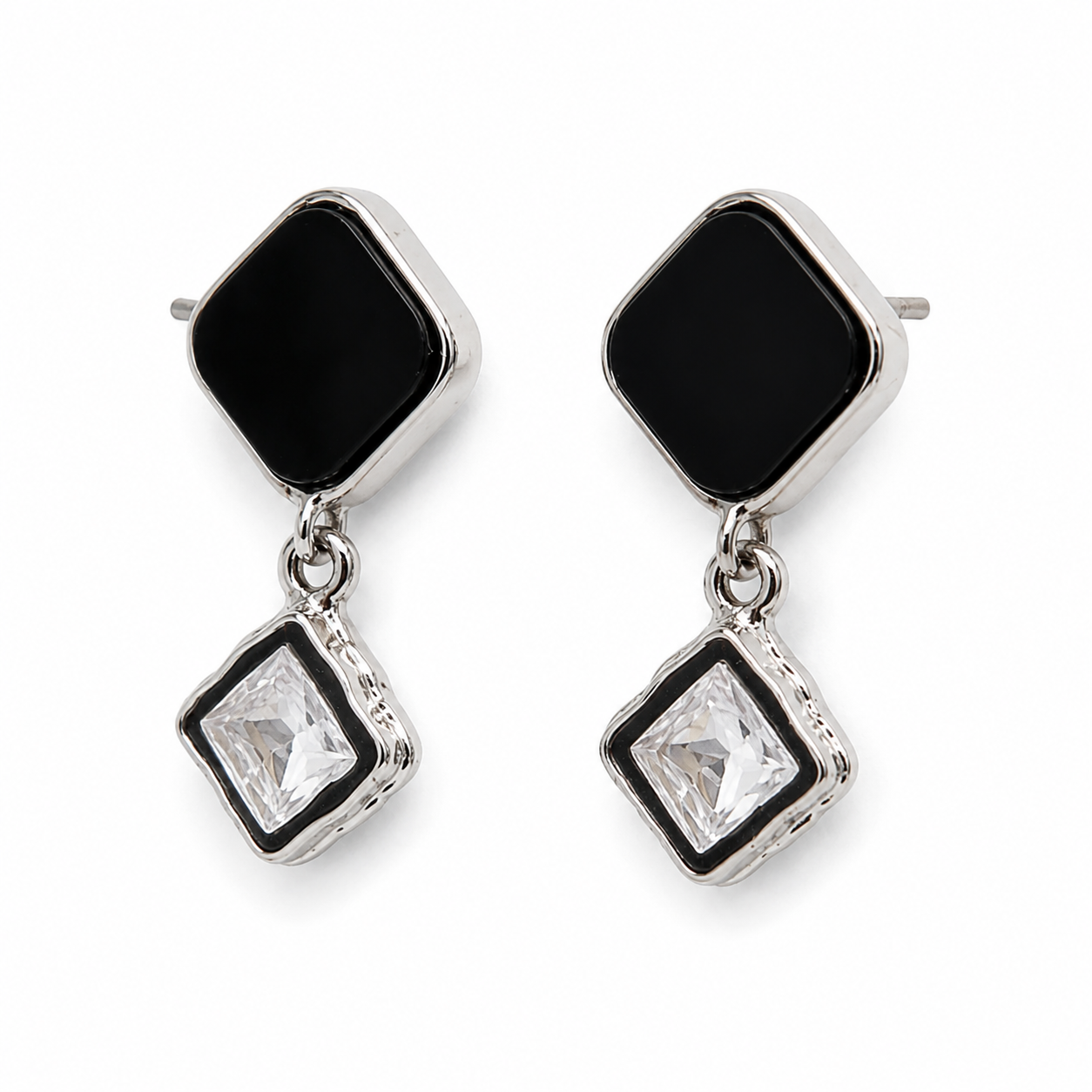 Anti-Tarnish Black Square Drop Earrings | NK Creation - NK Creation