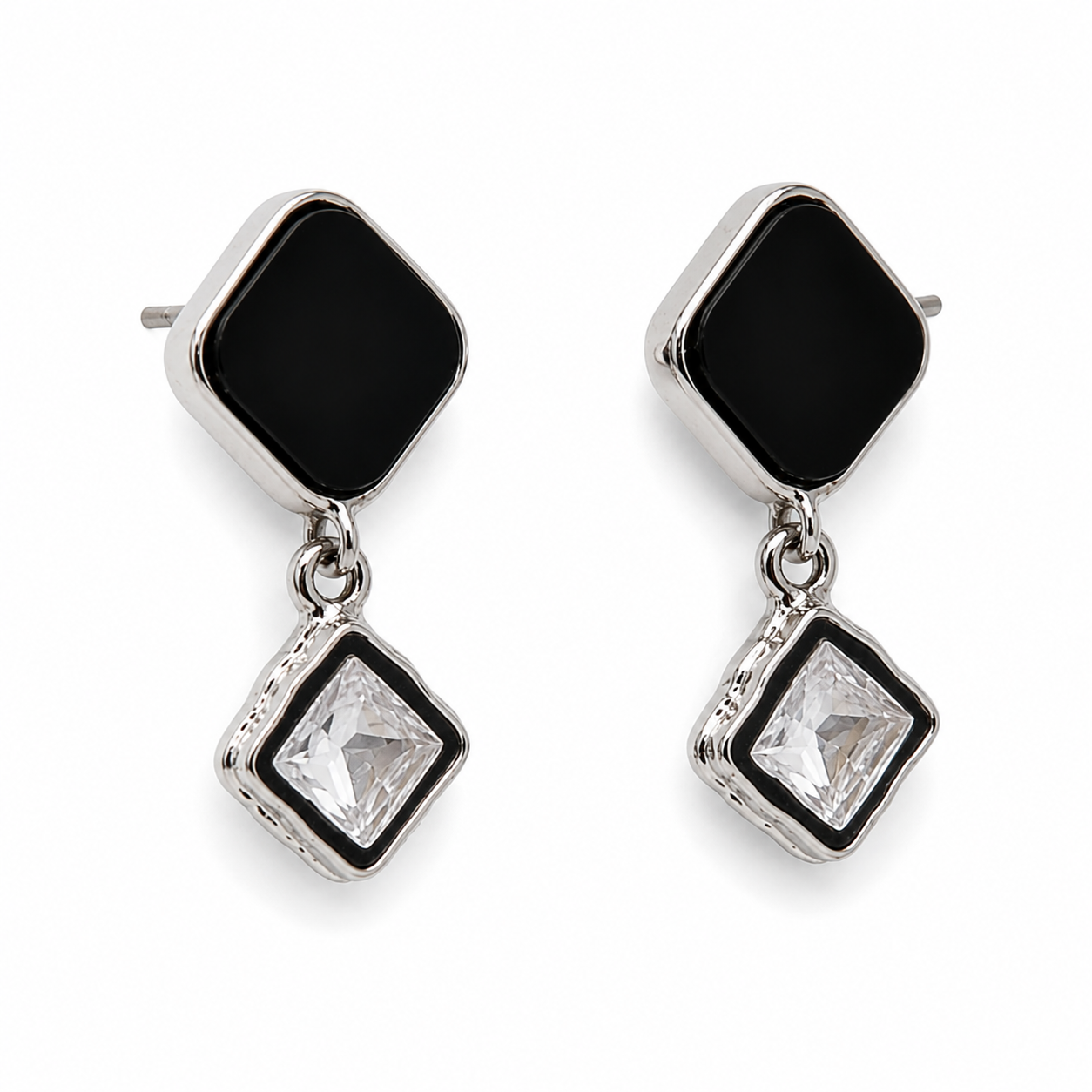 Anti-Tarnish Black Square Drop Earrings | NK Creation - NK Creation