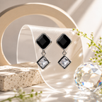 Anti-Tarnish Black Square Drop Earrings | NK Creation worn - NK Creation lifestyle