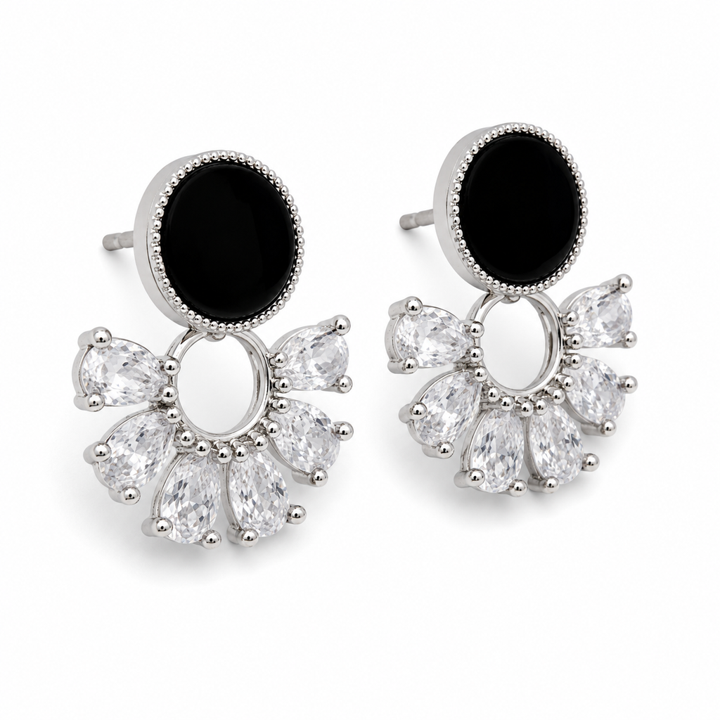 Anti-Tarnish Black Round Drop Earrings | NK Creation - NK Creation