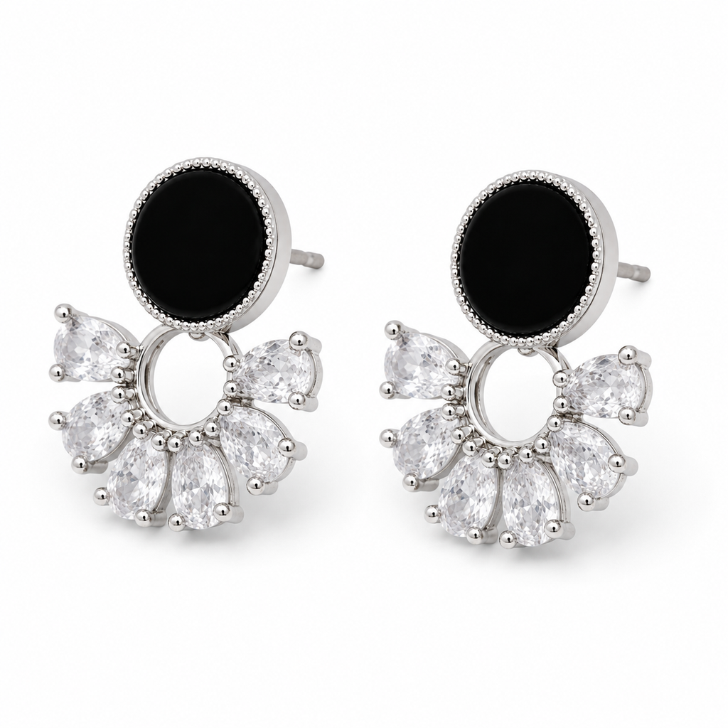 Anti-Tarnish Black Round Drop Earrings | NK Creation - NK Creation
