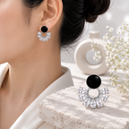 Anti-Tarnish Black Round Drop Earrings | NK Creation worn - NK Creation lifestyle