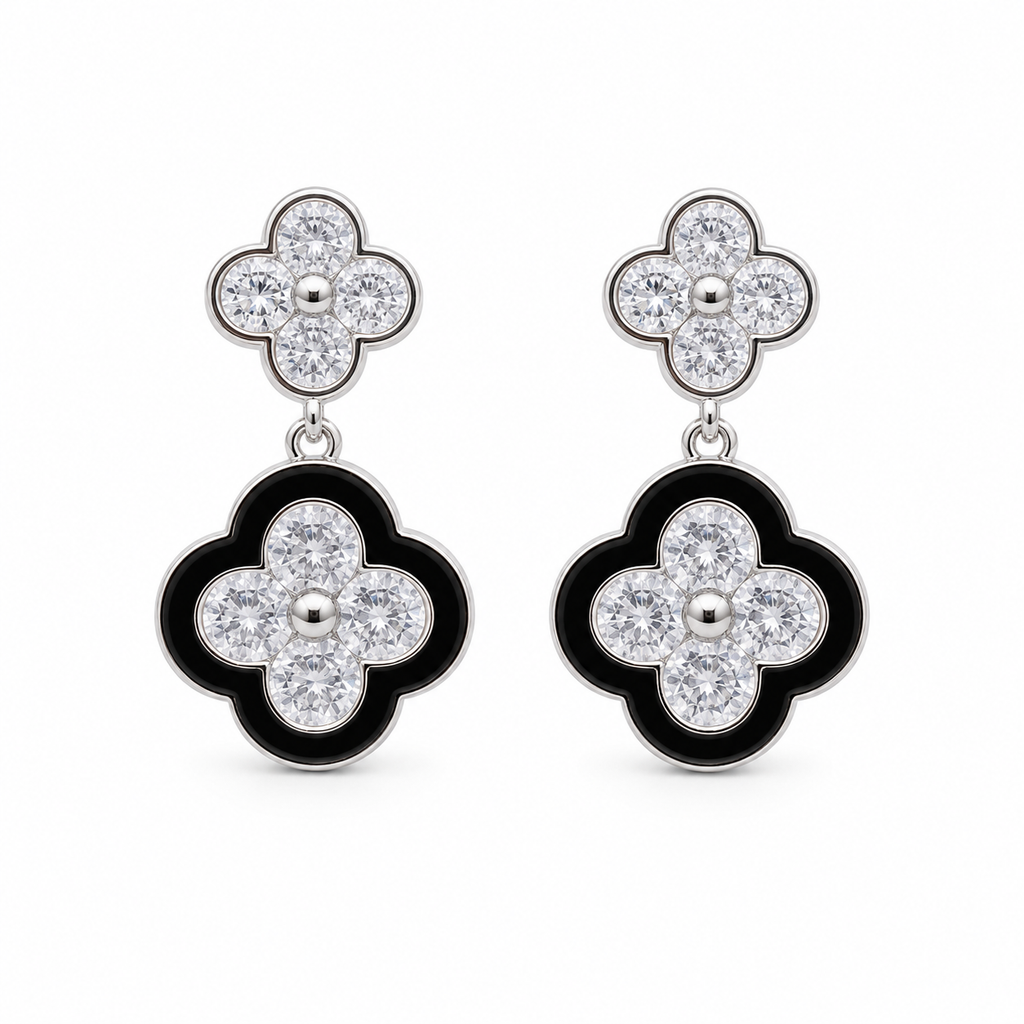 Anti-Tarnish Black Clover Drop Earrings - NK Creation