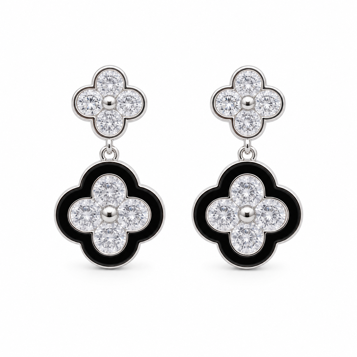 Anti-Tarnish Black Clover Drop Earrings - NK Creation