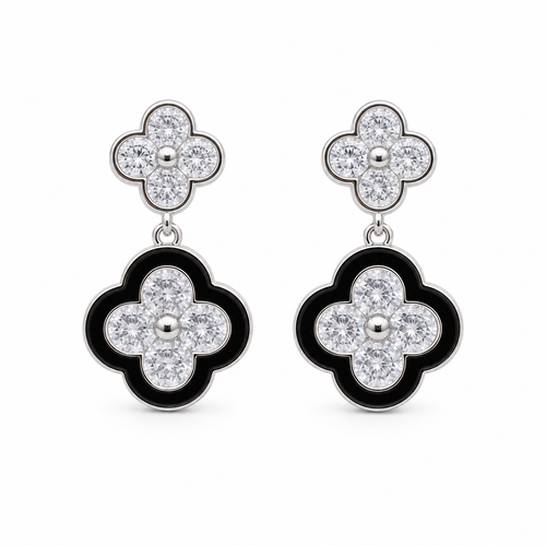 Anti-Tarnish Black Clover Drop Earrings - NK Creation