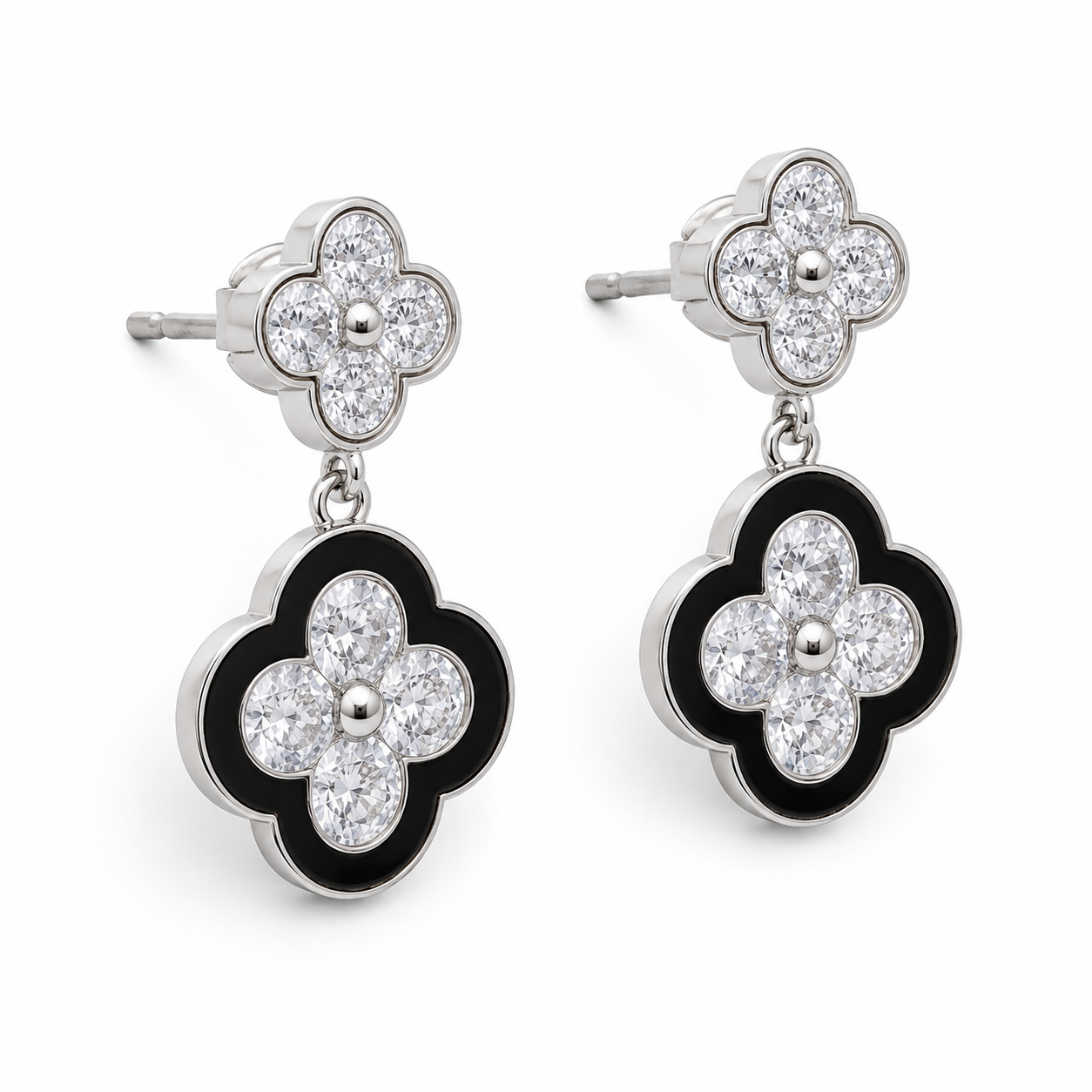 Anti-Tarnish Black Clover Drop Earrings - NK Creation