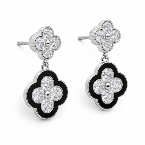 Anti-Tarnish Black Clover Drop Earrings - NK Creation