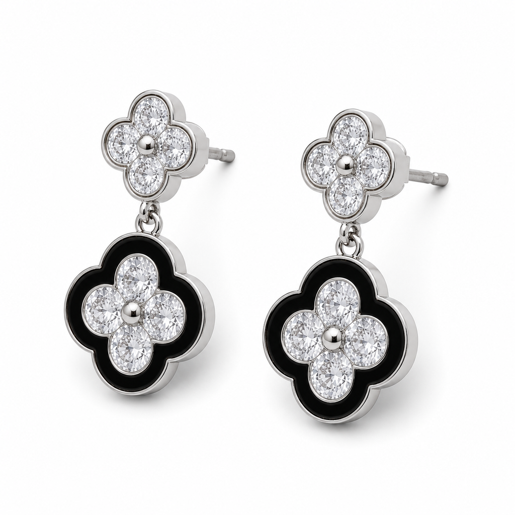 Anti-Tarnish Black Clover Drop Earrings - NK Creation