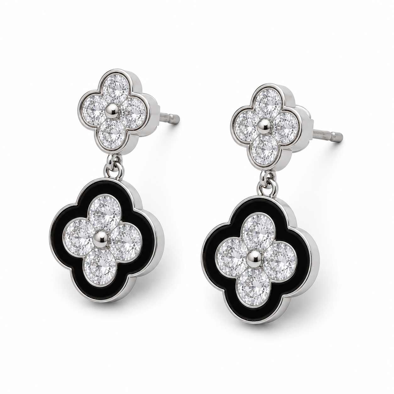 Anti-Tarnish Black Clover Drop Earrings - NK Creation