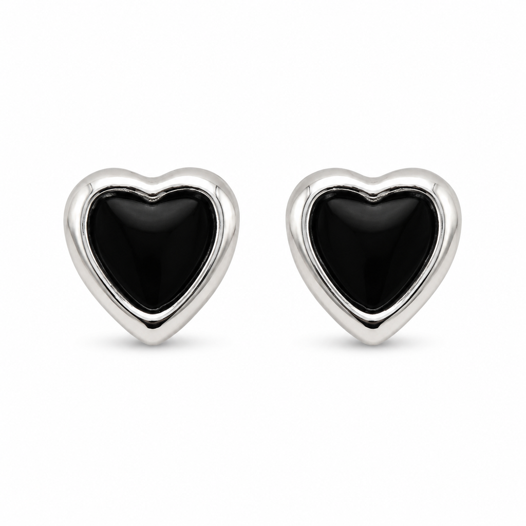 Anti-Tarnish Silver Black Heart Stud Earrings - NK Creation
