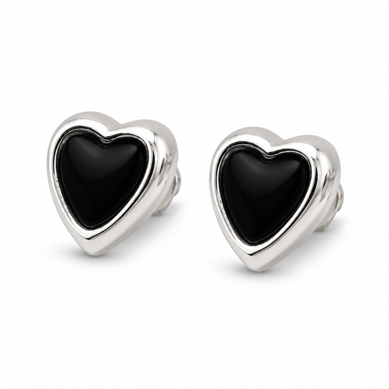 Anti-Tarnish Silver Black Heart Stud Earrings - NK Creation