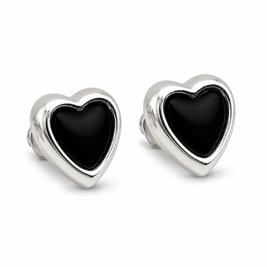 Anti-Tarnish Silver Black Heart Stud Earrings - NK Creation