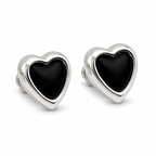 Anti-Tarnish Silver Black Heart Stud Earrings - NK Creation
