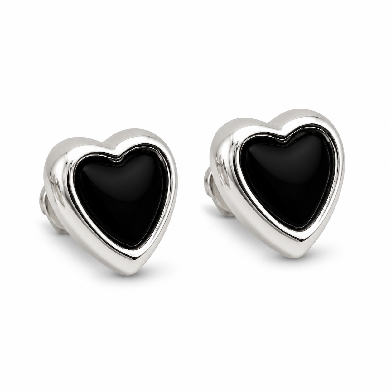 Anti-Tarnish Silver Black Heart Stud Earrings - NK Creation