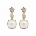 Anti-Tarnish Star & Cushion Pearl Drop Earrings - NK Creation