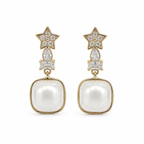 Anti-Tarnish Star & Cushion Pearl Drop Earrings - NK Creation