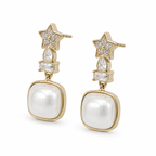 Anti-Tarnish Star & Cushion Pearl Drop Earrings - NK Creation