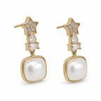 Anti-Tarnish Star & Cushion Pearl Drop Earrings - NK Creation