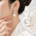 Anti-Tarnish Star & Cushion Pearl Drop Earrings worn - NK Creation