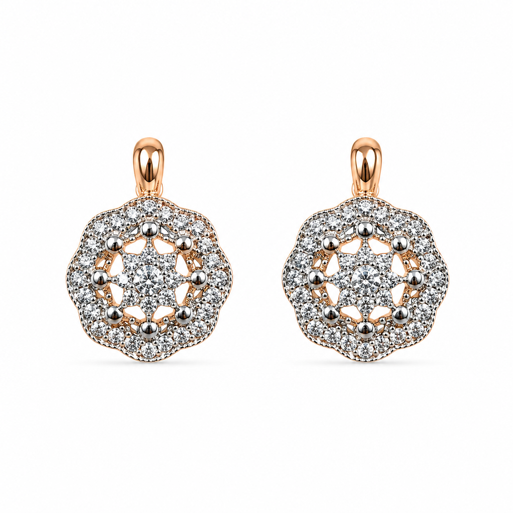 Anti-Tarnish Two-Tone Pave Star Medallion Drop Earrings - NK Creation