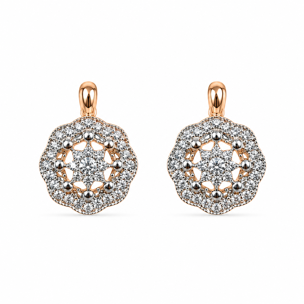 Anti-Tarnish Two-Tone Pave Star Medallion Drop Earrings - NK Creation