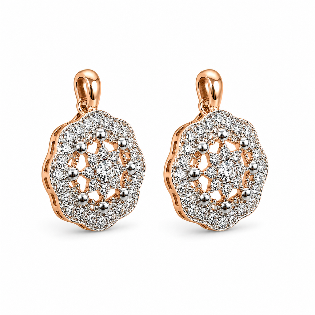 Anti-Tarnish Two-Tone Pave Star Medallion Drop Earrings - NK Creation