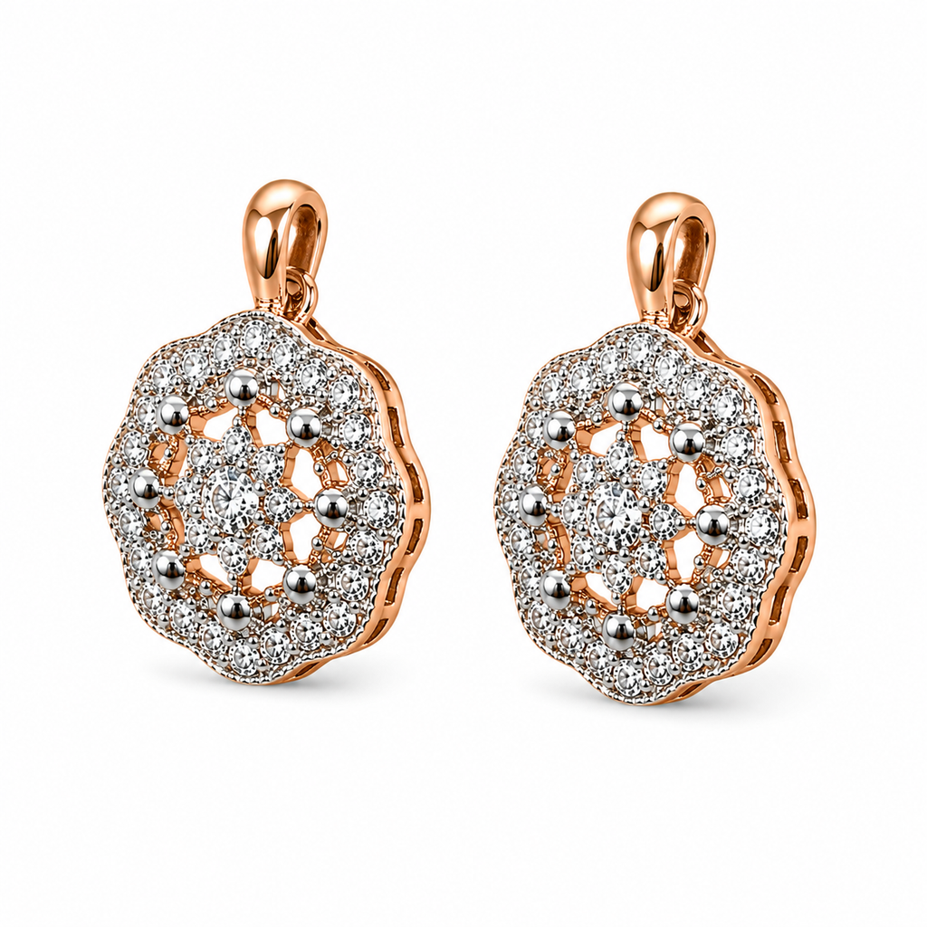 Anti-Tarnish Two-Tone Pave Star Medallion Drop Earrings - NK Creation
