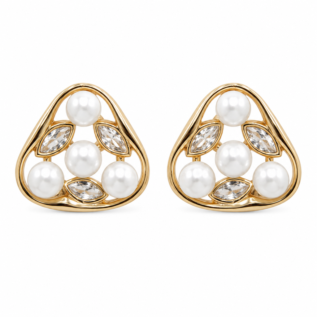 Anti-Tarnish Pearl & Marquise Triangle Stud Earrings - NK Creation