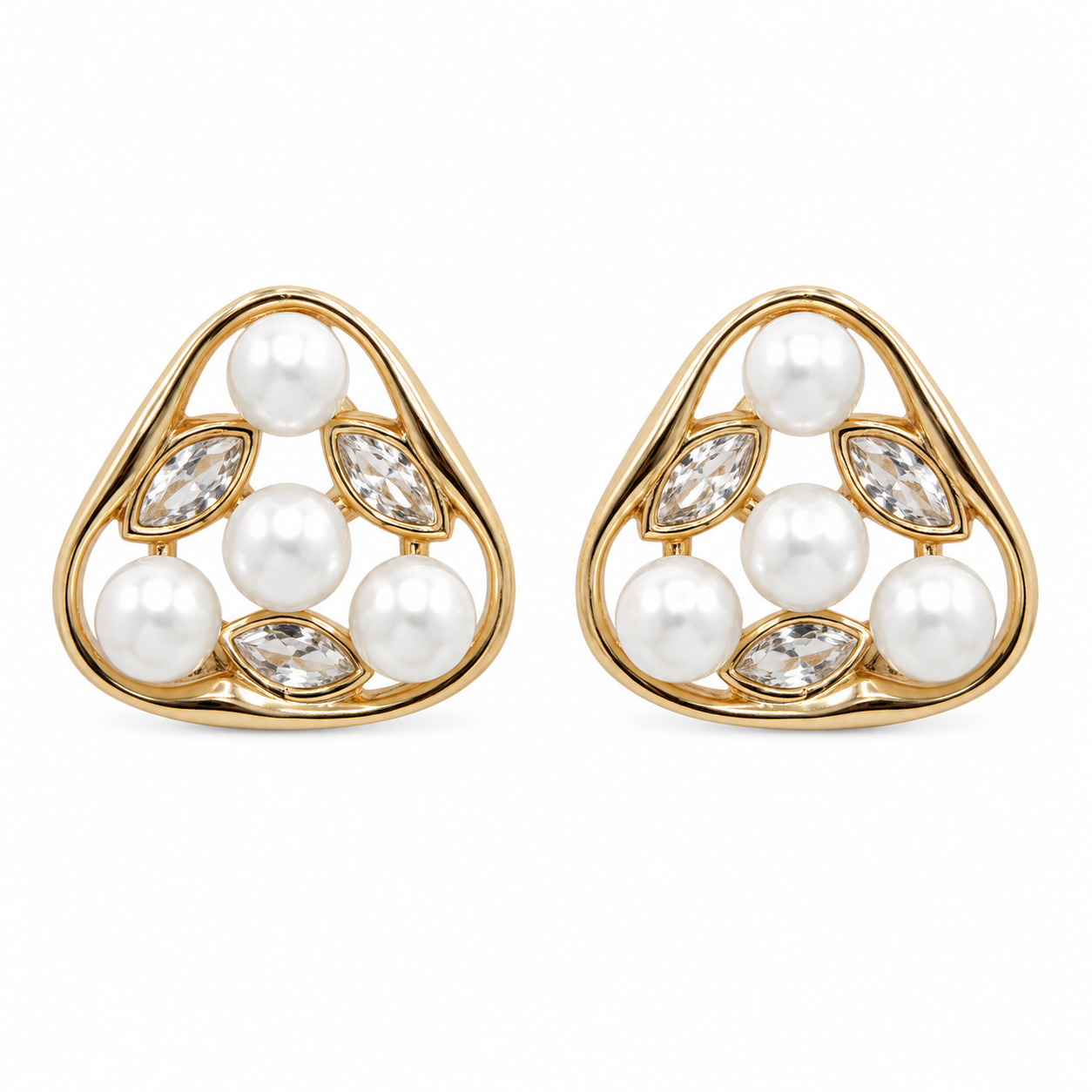 Anti-Tarnish Pearl & Marquise Triangle Stud Earrings - NK Creation