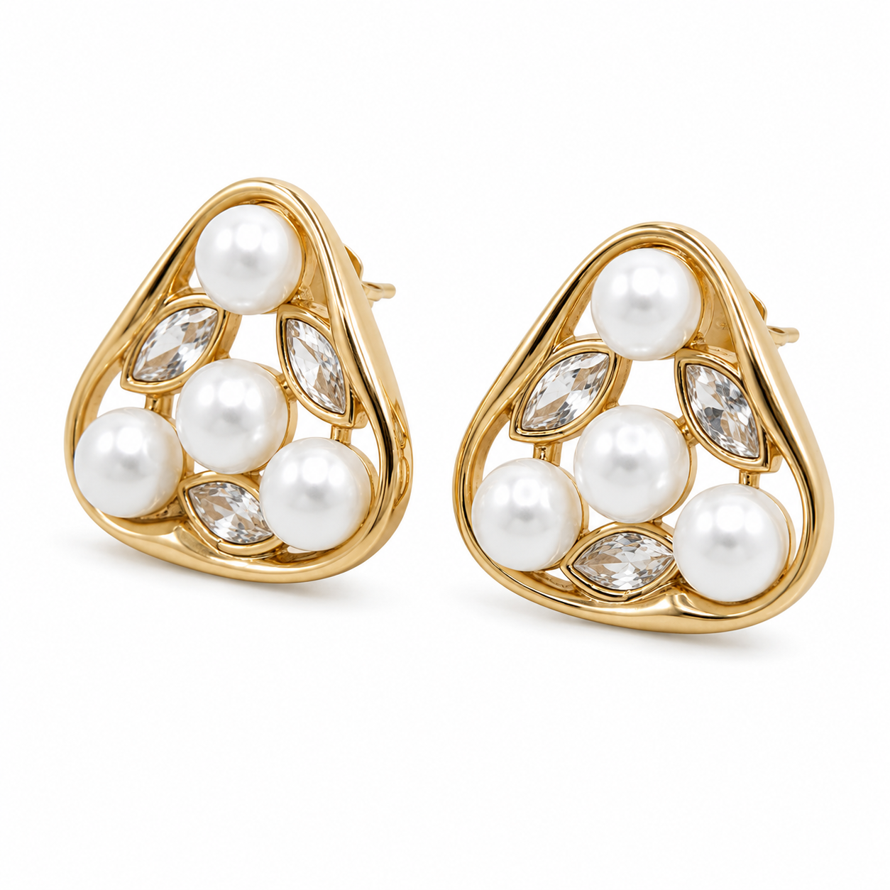 Anti-Tarnish Pearl & Marquise Triangle Stud Earrings - NK Creation