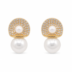 Anti-Tarnish Pave Dome Pearl Drop Earrings - NK Creation