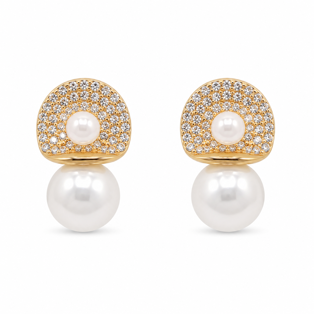 Anti-Tarnish Pave Dome Pearl Drop Earrings - NK Creation