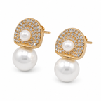 Anti-Tarnish Pave Dome Pearl Drop Earrings - NK Creation