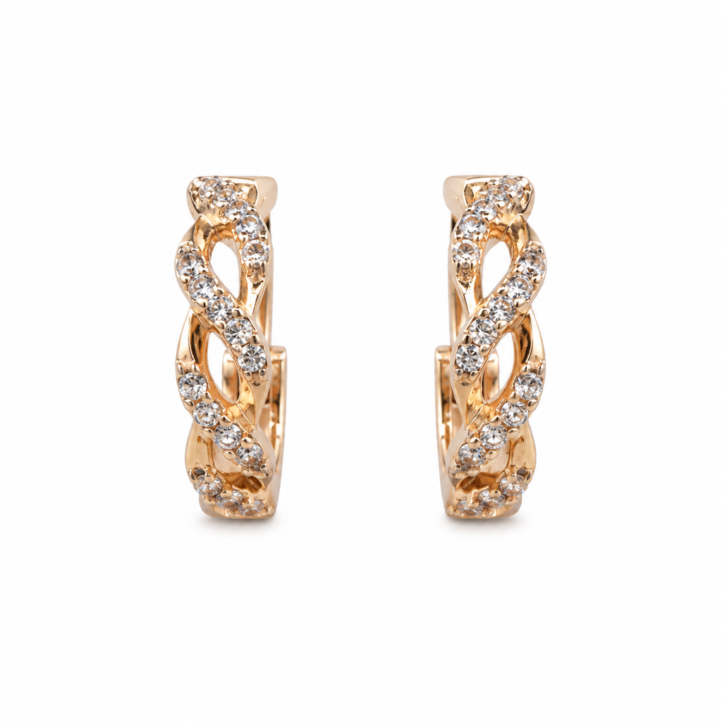 Anti-Tarnish Braided Pave Huggie Hoop Earrings - NK Creation