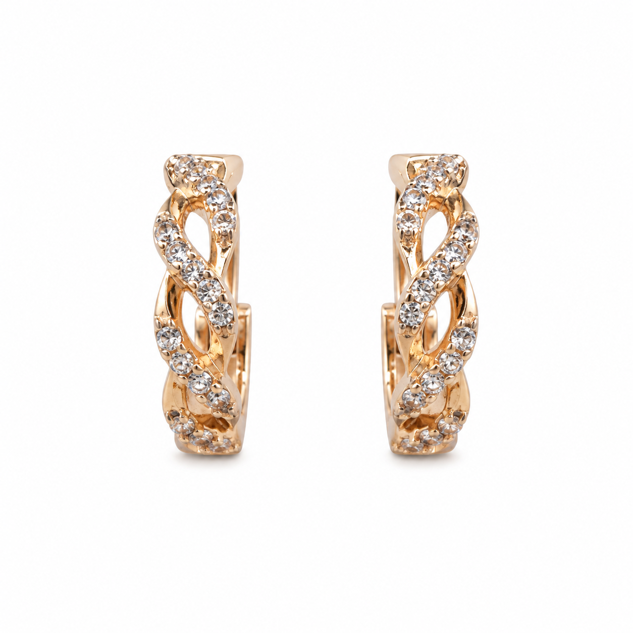 Anti-Tarnish Braided Pave Huggie Hoop Earrings - NK Creation