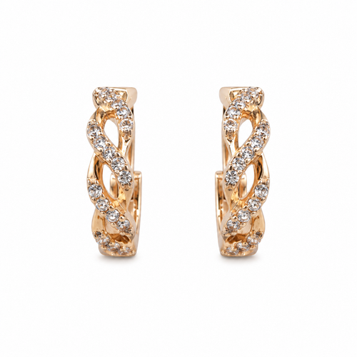 Anti-Tarnish Braided Pave Huggie Hoop Earrings - NK Creation