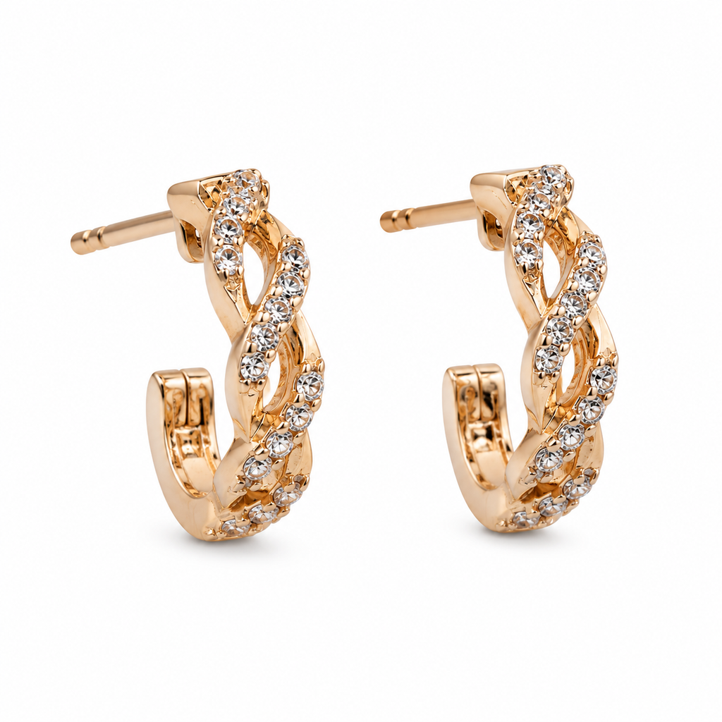 Anti-Tarnish Braided Pave Huggie Hoop Earrings - NK Creation