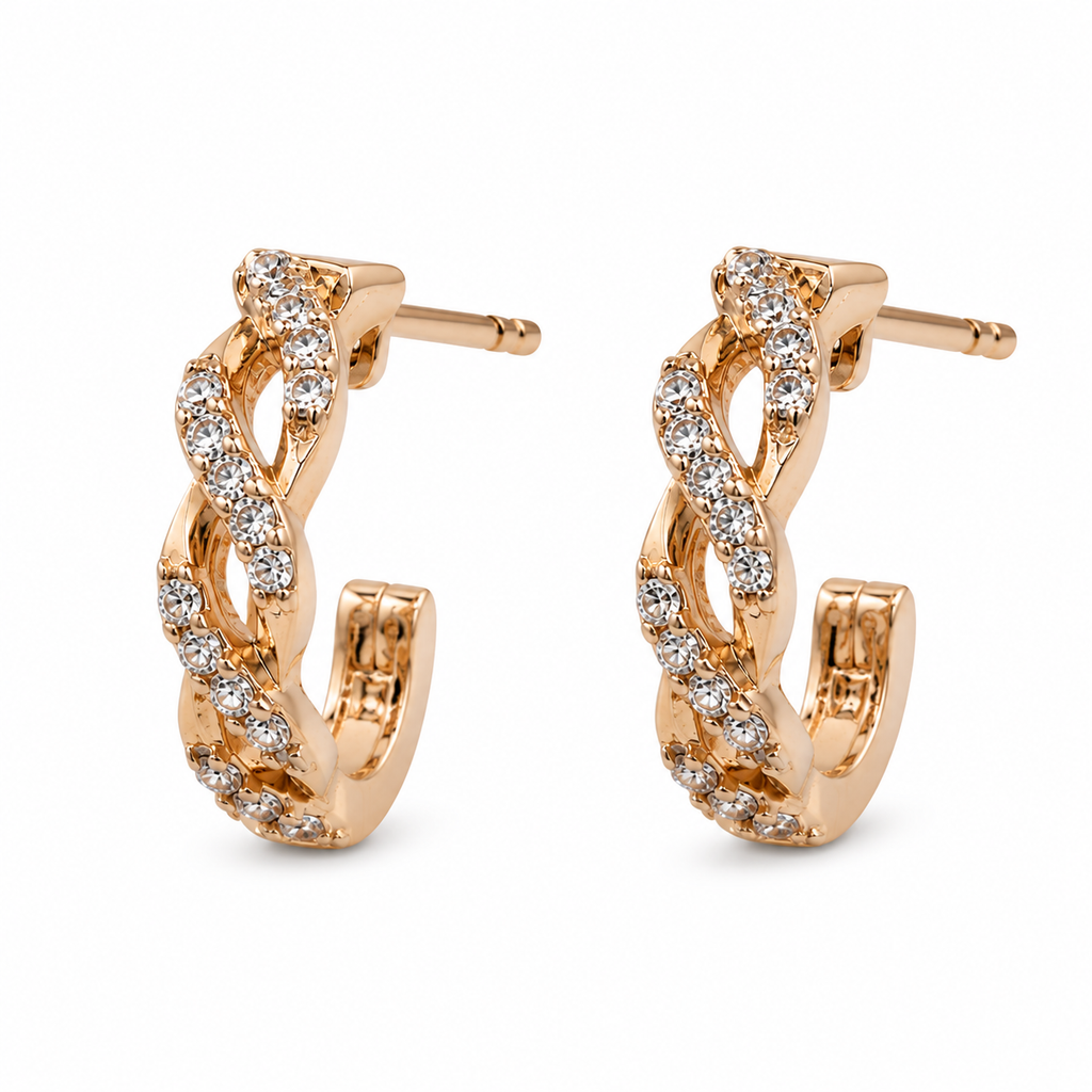Anti-Tarnish Braided Pave Huggie Hoop Earrings - NK Creation
