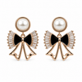Anti-Tarnish Pearl & Black Bow Drop Earrings - NK Creation