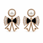 Anti-Tarnish Pearl & Black Bow Drop Earrings - NK Creation