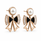 Anti-Tarnish Pearl & Black Bow Drop Earrings - NK Creation