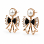 Anti-Tarnish Pearl & Black Bow Drop Earrings - NK Creation