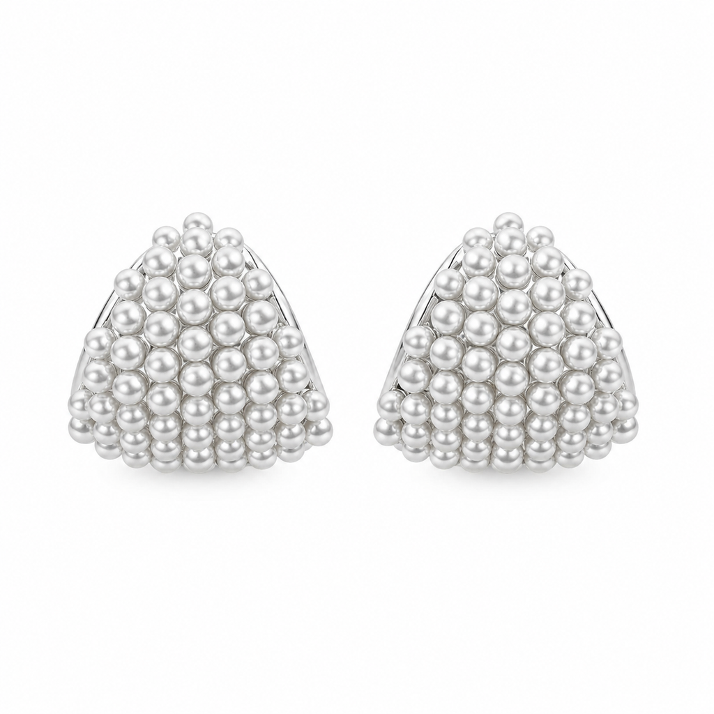 Anti-Tarnish Pearl Cluster Triangle Stud Earrings - NK Creation