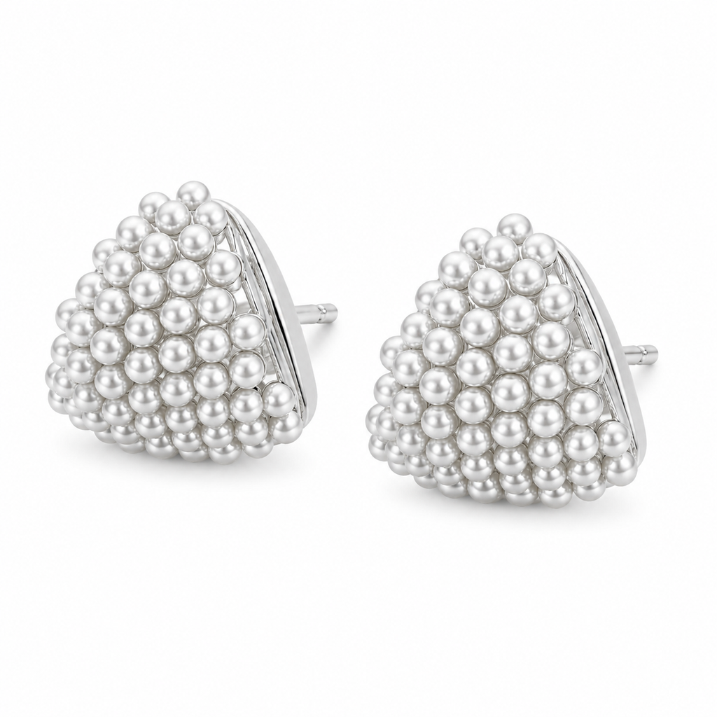 Anti-Tarnish Pearl Cluster Triangle Stud Earrings - NK Creation