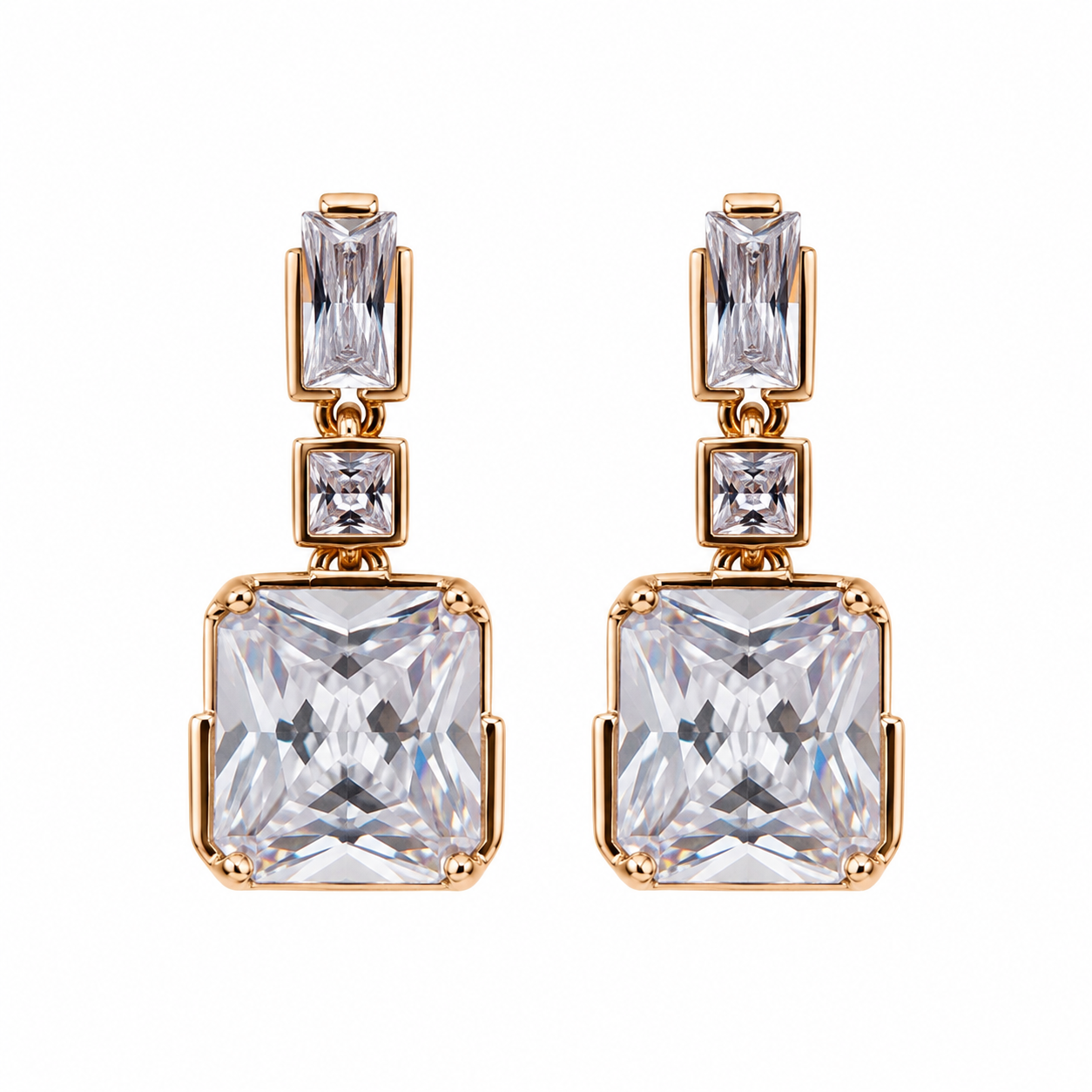 Anti-Tarnish Radiant-Cut Crystal Drop Earrings - NK Creation