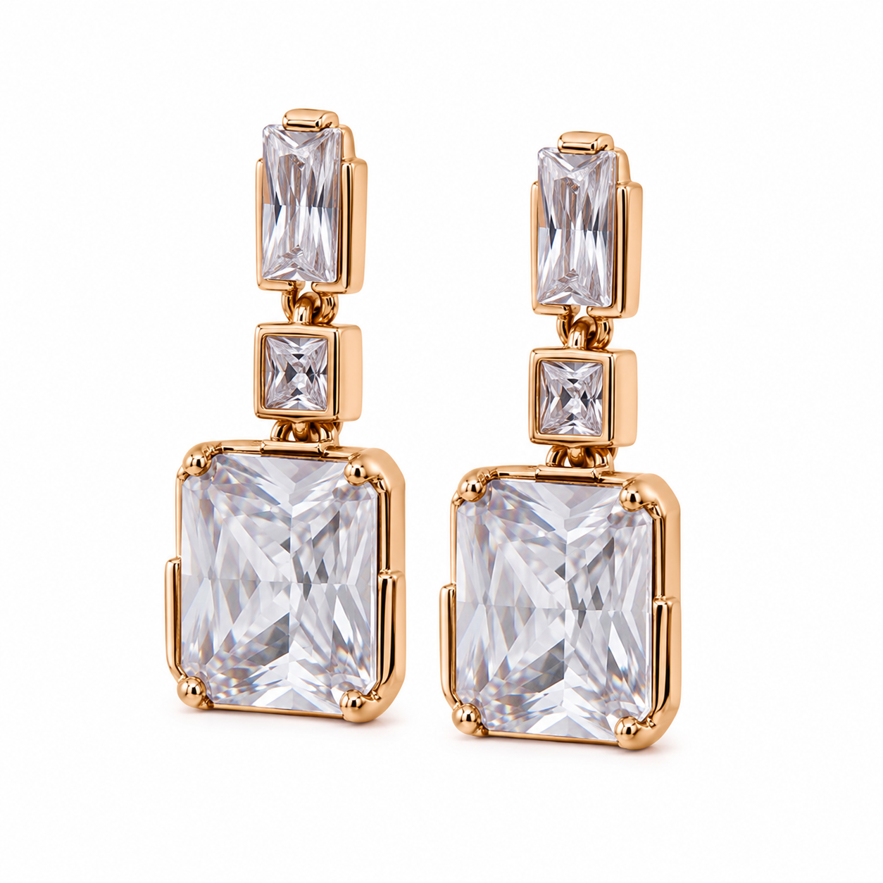 Anti-Tarnish Radiant-Cut Crystal Drop Earrings - NK Creation